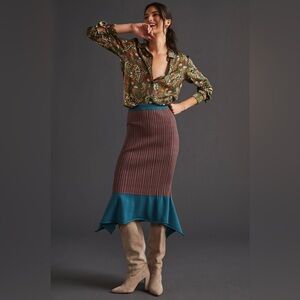 Anthropologie Current Air Flounced Sweater Midi Skirt